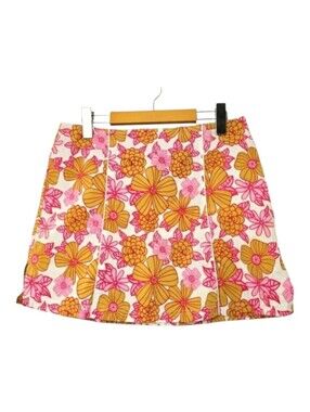 Brash Vintage Floral Mini Skirt Orange Pink 70s Retro Boho Women’s Sz M Coquette